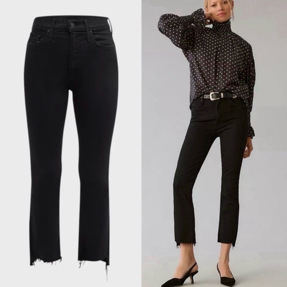 NWT MOTHER Jeans Insider Crop Step Fray Not Guilty Black Size 23